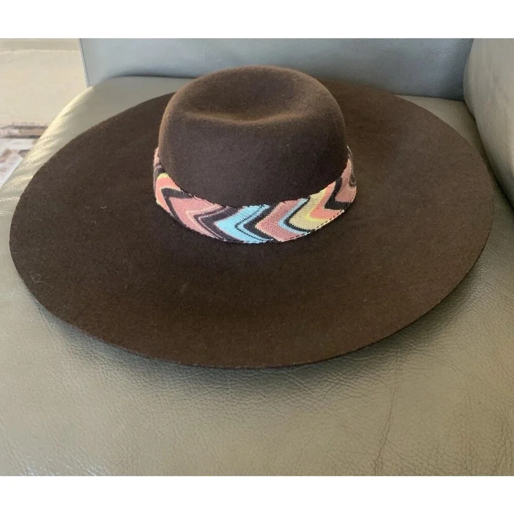 Missoni For Target 100% Wool Hat Women's Floppy Brown Felt Boho Zig Zag Chevron